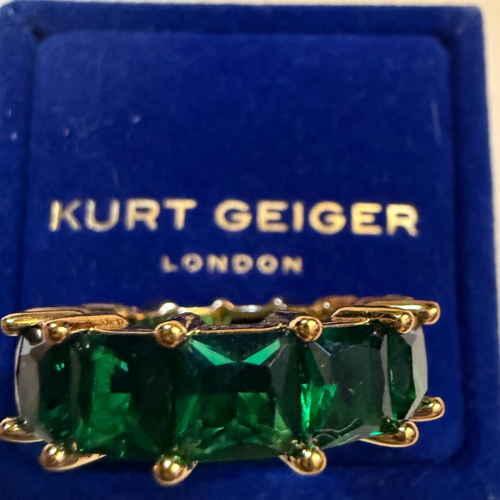 Kurt Geiger Gold-Toned Ring with Emerald Green Stones
